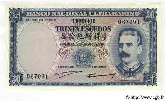 30 Escudos TIMOR  1959 P.22a pr.NEUF