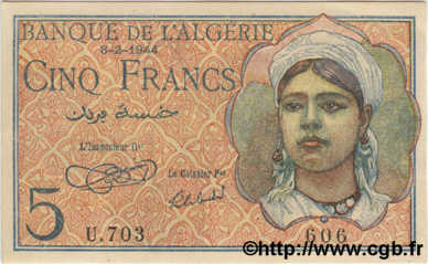 5 Francs ALGÉRIE  1944 P.094a NEUF