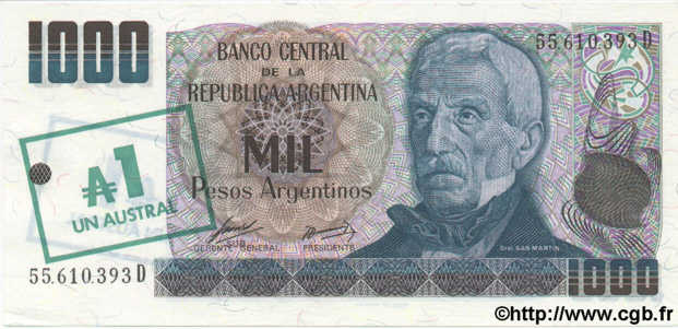 1 Austral sur 1000 Pesos Argentinos ARGENTINE  1985 P.320 NEUF
