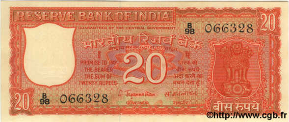 20 Rupees INDE  1970 P.061c SPL