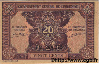 20 Cents INDOCHINE FRANÇAISE  1942 P.090 NEUF