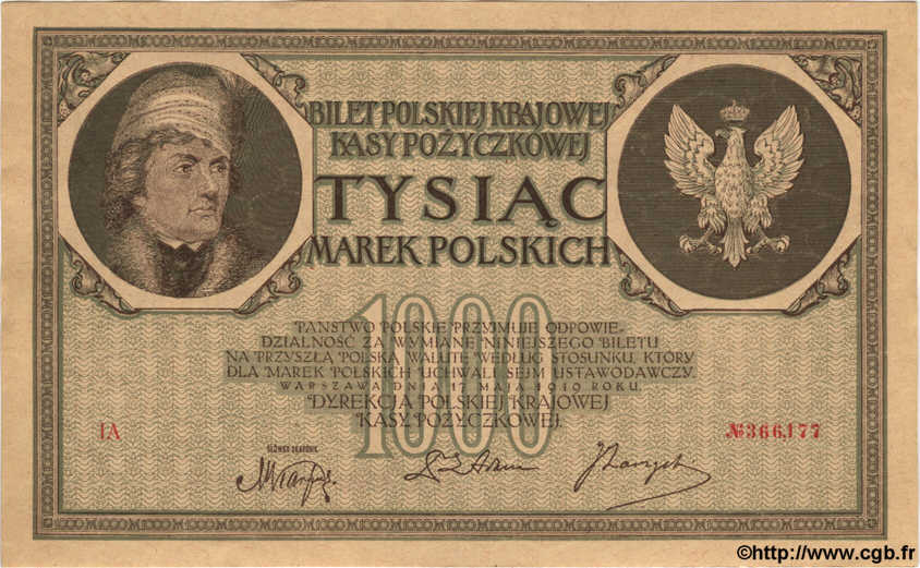 1000 Marek POLOGNE  1919 P.022b SPL