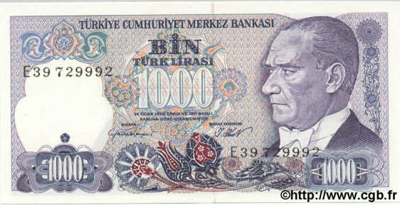 1000 Lira TURQUIE  1986 P.196 NEUF