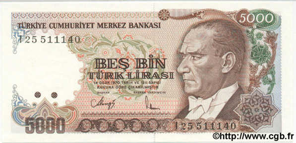 5000 Lira TURQUIE  1992 P.198 NEUF