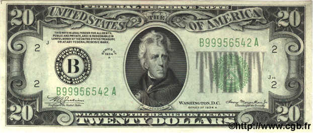 20 Dollars ÉTATS-UNIS D AMÉRIQUE New York 1934 P.431 Da SPL