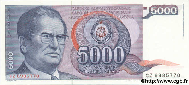 5000 Dinara YOUGOSLAVIE  1985 P.093b NEUF