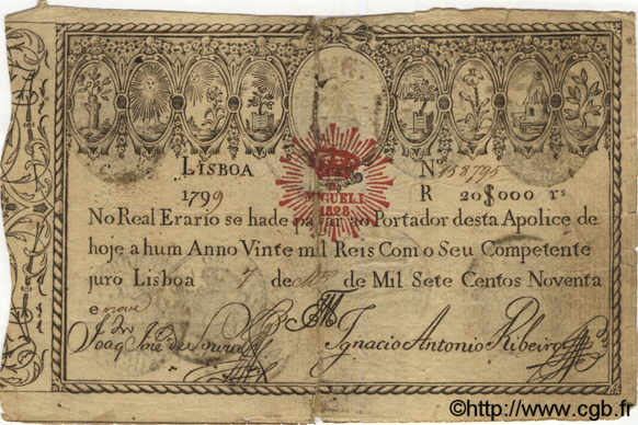 20000 Reis PORTUGAL  1799 P.046 B+