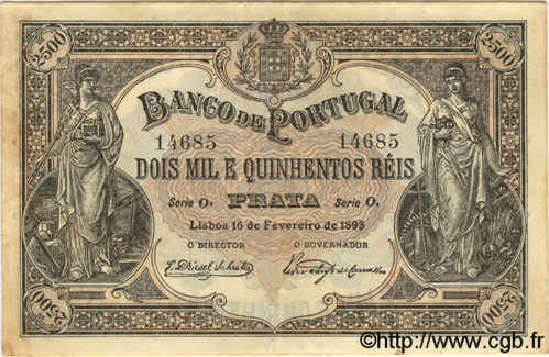 2500 Reis PORTUGAL  1893 P.074 TTB+