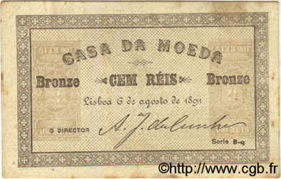 100 Reis PORTUGAL  1891 P.088 TTB