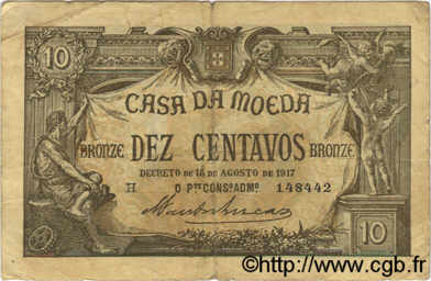 10 Centavos PORTUGAL  1917 P.093a TB