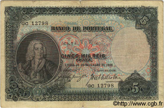 5000 Reis PORTUGAL  1909 P.104 TB