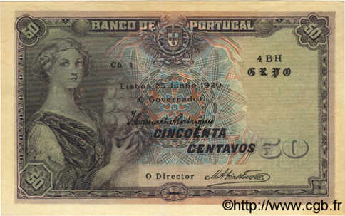50 Centavos PORTUGAL  1920 P.112b pr.NEUF