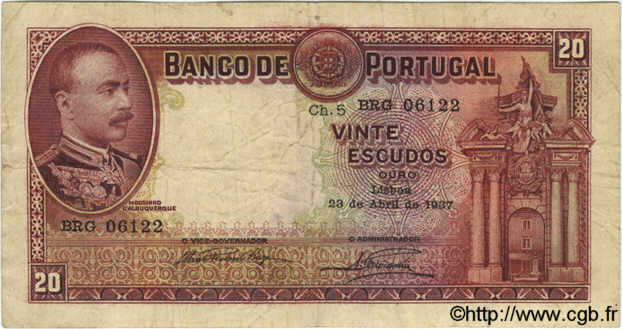 20 Escudos PORTUGAL  1937 P.143 TB