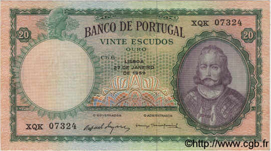 20 Escudos PORTUGAL  1959 P.153b SPL