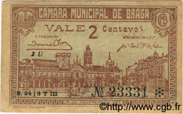 2 Centavos PORTUGAL Braga 1920  TTB