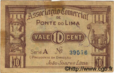 10 Centavos PORTUGAL Ponte De Lima 1920  TB