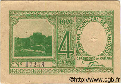 4 Centavos PORTUGAL Trancozo 1920  TTB
