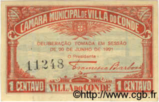 1 Centavo PORTUGAL Villa Do Conde 1921  SUP