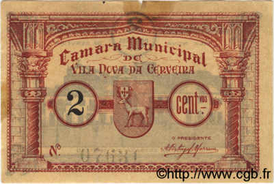 2 Centavos PORTUGAL Vila Nova Da Cerveira 1920  TB à TTB