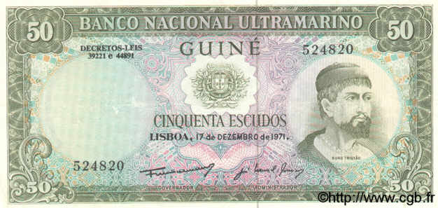 50 Escudos GUINÉE PORTUGAISE  1971 P.044 TTB+