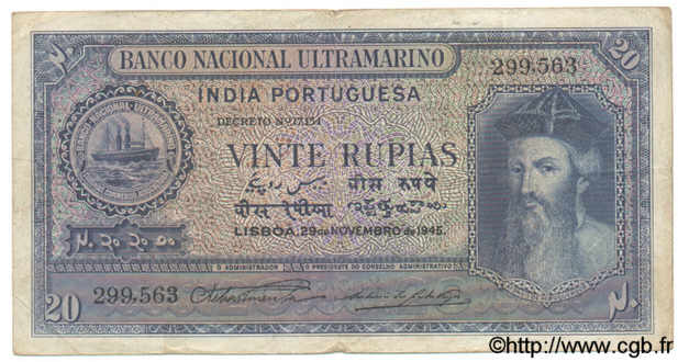 20 Rupias INDE PORTUGAISE  1945 P.037 TB+
