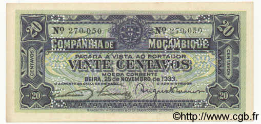 20 Centavos MOZAMBIQUE Beira 1933 P.R29 TTB+