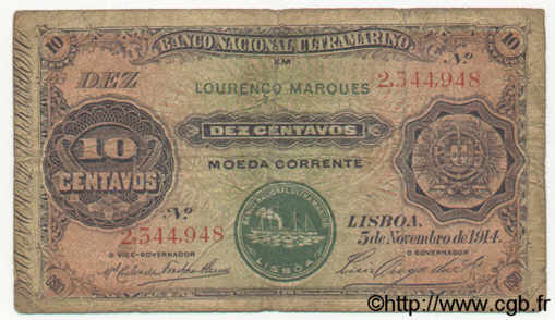 10 Centavos MOZAMBIQUE  1914 P.053 B+