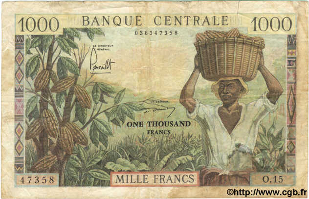 1000 Francs CAMEROUN  1962 P.12b B+