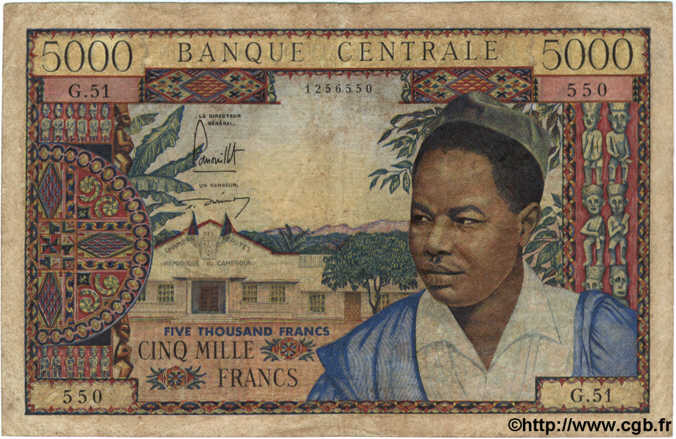 5000 Francs CAMEROUN  1962 P.13a B+