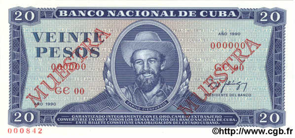20 Pesos Spécimen CUBA  1990 P.105d NEUF