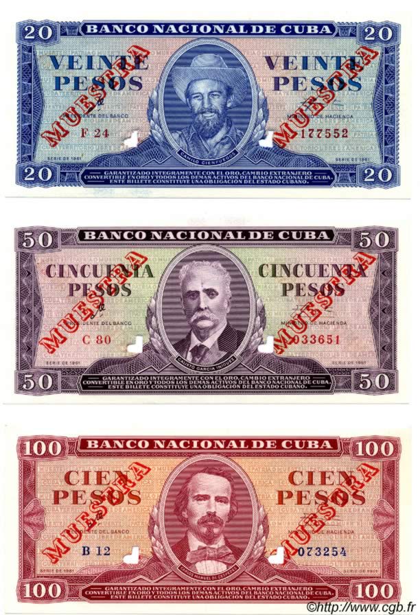 1, 5, 10, 20, 50 et 100 Pesos Spécimen CUBA  1961 P.Cs01 NEUF