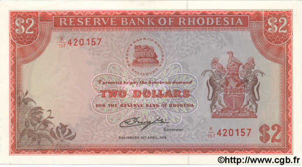 2 Dollars RHODÉSIE  1979 P.35d NEUF