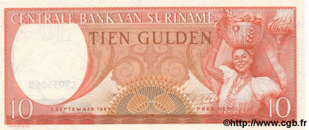 10 Gulden SURINAM  1963 P.121 NEUF