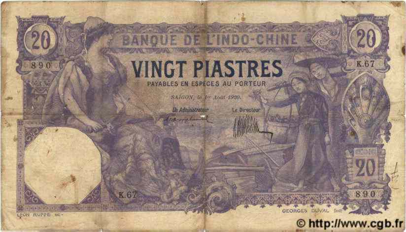 20 Piastres INDOCHINE FRANÇAISE Saïgon 1920 P.041 B+