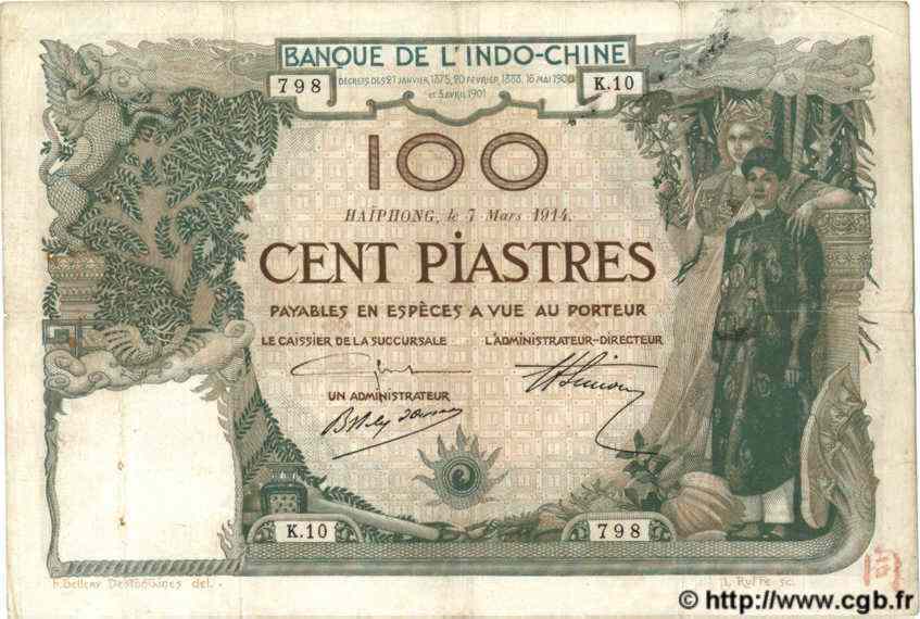 100 Piastres INDOCHINE FRANÇAISE Haïphong 1914 P.018 TB+
