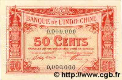 50 Cents Spécimen INDOCHINE FRANÇAISE  1920 P.046s NEUF