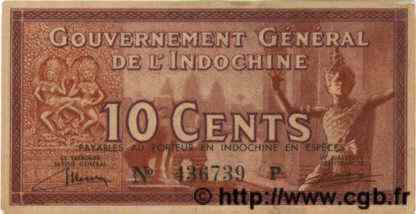 10 Cents INDOCHINE FRANÇAISE  1939 P.085a SUP+