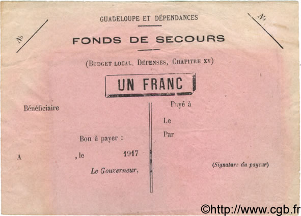 1 Franc Non émis GUADELOUPE  1917 P... TTB