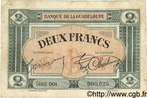 2 Francs GUADELOUPE  1920 P.13 TB