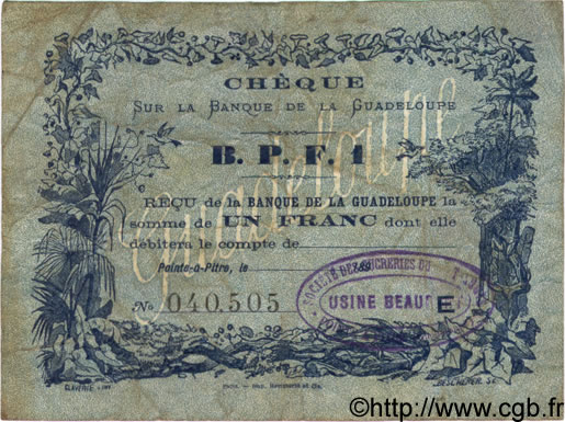 1 Franc GUADELOUPE  1890 P.20C TB