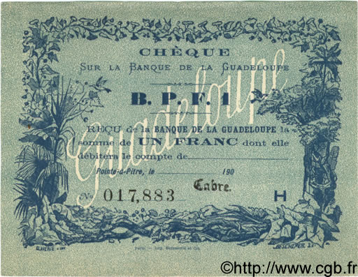 1 Franc GUADELOUPE  1900 P.20C SPL