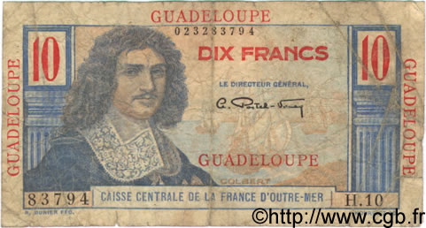 10 Francs Colbert GUADELOUPE  1946 P.32 AB