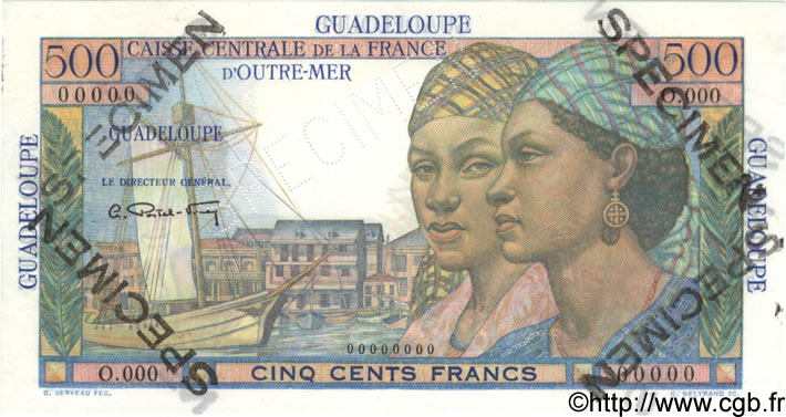500 Francs Pointe à Pitre Spécimen GUADELOUPE  1946 P.36s pr.NEUF