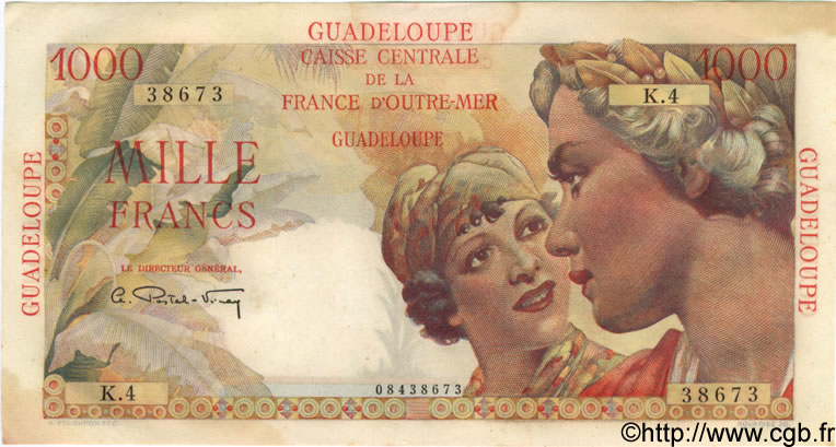 1000 Francs Union Française GUADELOUPE  1947 P.37 TTB à SUP