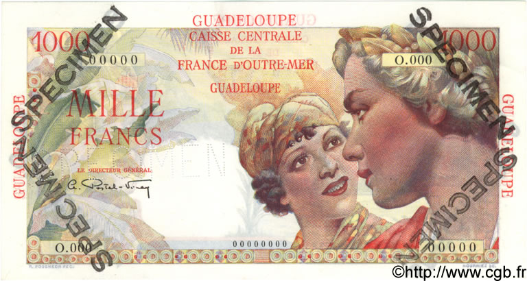 1000 Francs Union Française Spécimen GUADELOUPE  1947 P.37s pr.NEUF