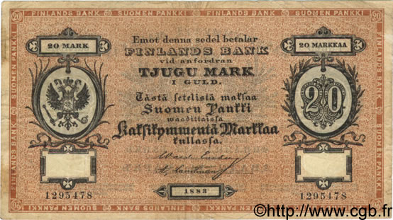 20 Markkaa FINLANDE  1883 P.A47b TTB
