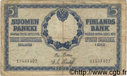 5 Markkaa FINLANDE  1909 P.009a TB