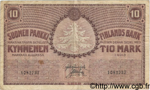 10 Markkaa FINLANDE  1909 P.010a TB