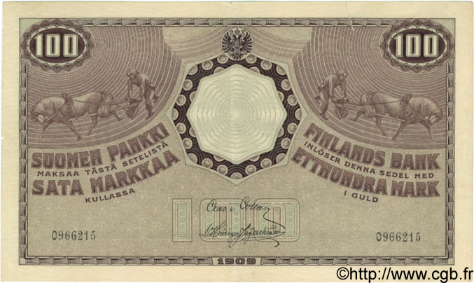 100 Markkaa FINLANDE  1909 P.013b? TTB+