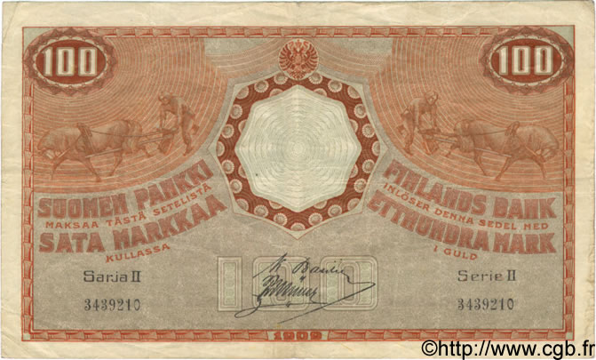 100 Markkaa FINLANDE  1909 P.031 TTB